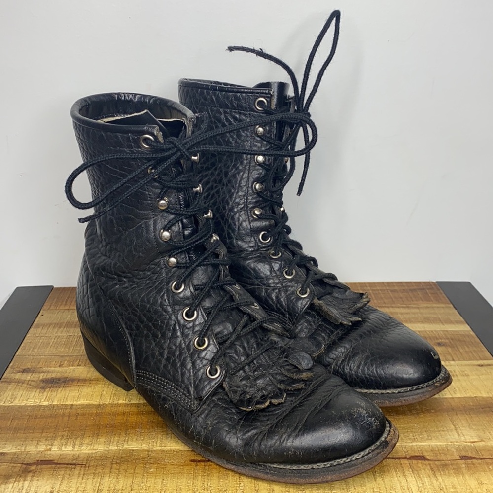 Vintage Justin Boots Women’s Lace Up Black Riding Boots: Size 6E